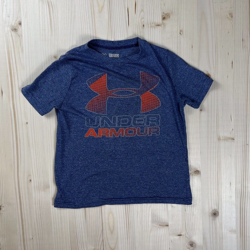 Under Armour Girls Heather Blue Big Logo HeatGear Loose Fit Short Sleeve Shirt